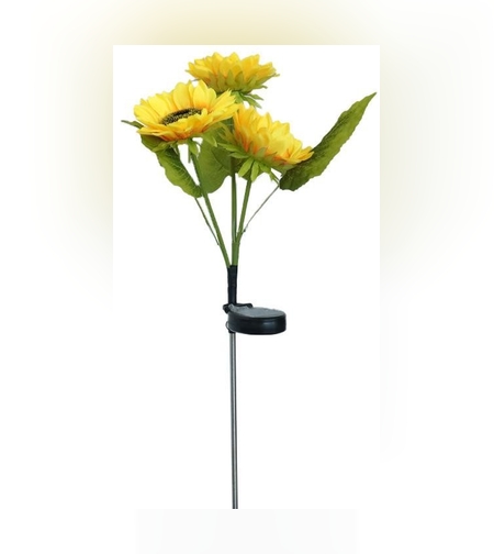 Lampa solara LED tip Floarea Soarelui cu 3 flori, inaltime 70 cm, Pentru gradina, Flippy