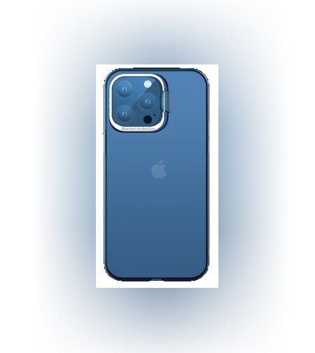 Husa de protectie pentru iPhone 14 Pro Max, cu suport metalic pentru camera, Bracket Series, Flippy, Protectie Antisoc, PC mat, silicon moale pe margini, Albastru