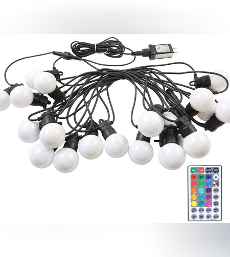 Instalatie Craciun, 5 metri, 15 Becuri LED rotunde, pentru exterior cu incarcare la sursa de curent si telecomanda cu 8 functii, Flippy