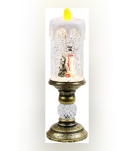 Decoratiune Luminoasa, Flippy, Lampa de Craciun, cu Lumina LED, Ornament Model Sfesnic cu Lumanare Om de Zapada, 26x8.5x8.5 cm, Auriu