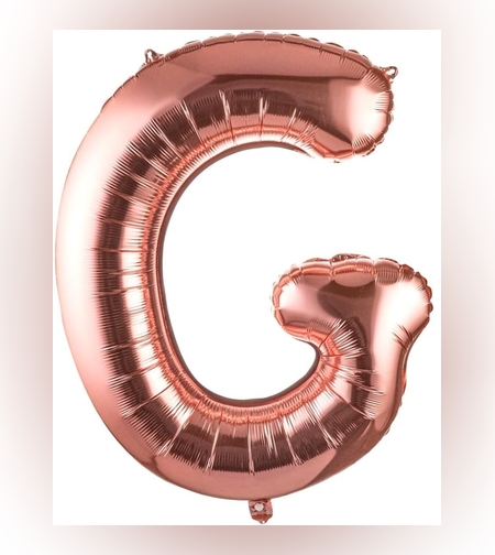 Balon Folie Metalizata Litera G, Flippy, 80 cm, Umflati cu Heliu sau Aer, Ambalaj Individual, Pai inclus, Rose Gold