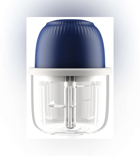 Tocator Electric pentru Bucatarie, Flippy, Model Presa Electrica pentru Legume Fructe Carne Umpluturi Sosuri, Otel Inoxidabil, 14 x 10.5 x 10.5 cm, 350 ml, Albastru Inchis