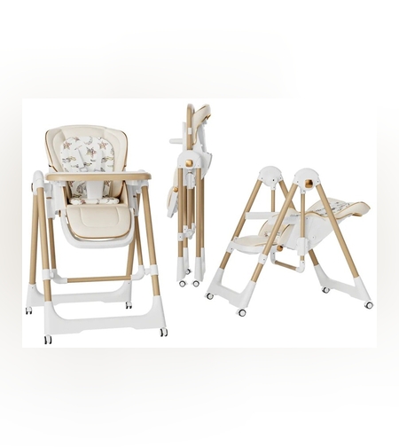 Scaun de Masa 2in1, Flippy, pentru Copii 6 luni - 4 Ani, Pliabil, cu Roti, Balansoar, Leagan, Reglabil, Tava de Masa Dubla, Centura in 5 Puncte, 96 x 56 x 76 cm, Sampanie