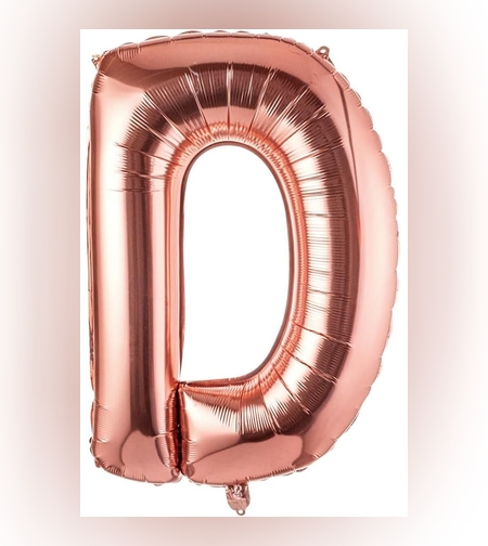 Balon Folie Metalizata Litera D, Flippy, 80 cm, Umflati cu Heliu sau Aer, Ambalaj Individual, Pai inclus, Rose Gold