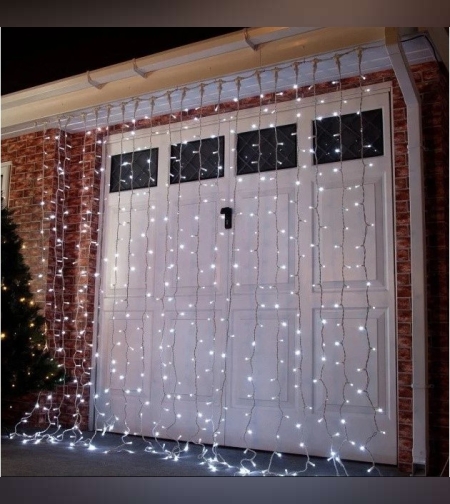 Instalatie de Craciun Flippy® Tip Perdea, 3 x 3 m, 320 LED-uri, Interconectabila, Alb Rece