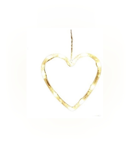 Decoratiune de Craciun Luminoasa in forma de Inima, 13x16.5 cm, cu Ventuza, Alb Cald, Flippy