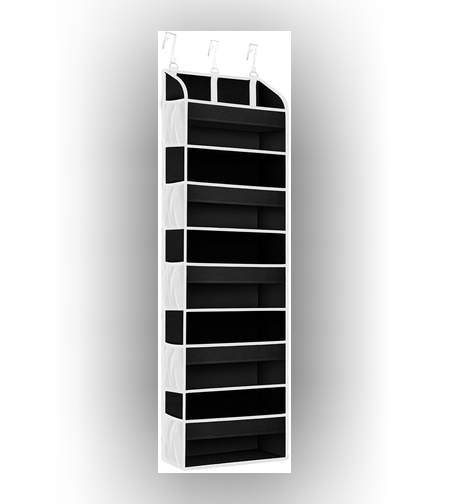 Organizator Suspendat pentru Usi, Flippy, din Nailon si Plasa, Baza de Carton Ingrosat, 5 Buzunare Principale + 10 Buzunare Laterale, 140 x 39 x 17 cm, 3 Carlige Incluse, Negru