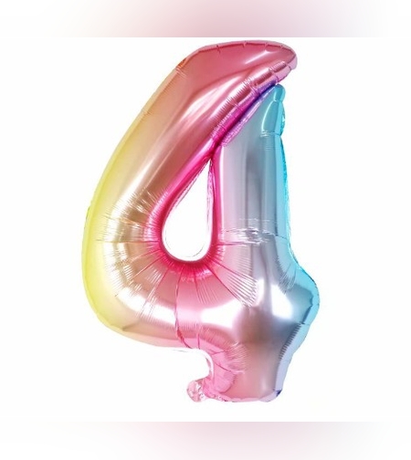 Balon din Folie Metalizata Flippy, Figurina Cifra, Tema Aniversare 40 cm, Ambalaj Individual, Pai inclus, Umflare cu Aer sau Heliu, Multicolor, Cifra 4