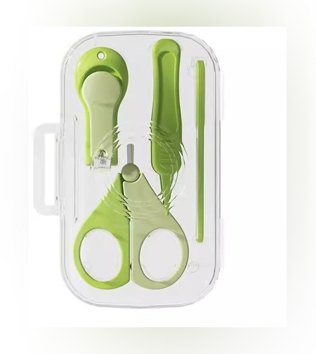 Set 4in1 de Ingrijire Unghii pentru Bebelusi, Flippy, Cutie de Depozitare Texturata, 0-6 Ani, 13.6x8x2 cm, Verde