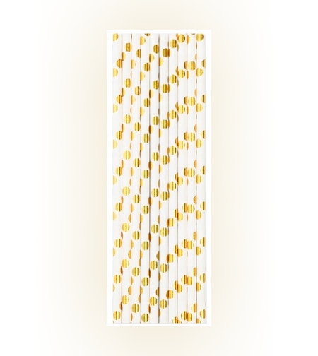 Set 10 Paie, Flippy, din Hartie, 19.5 cm, Model cu Buline Aurii, Alb