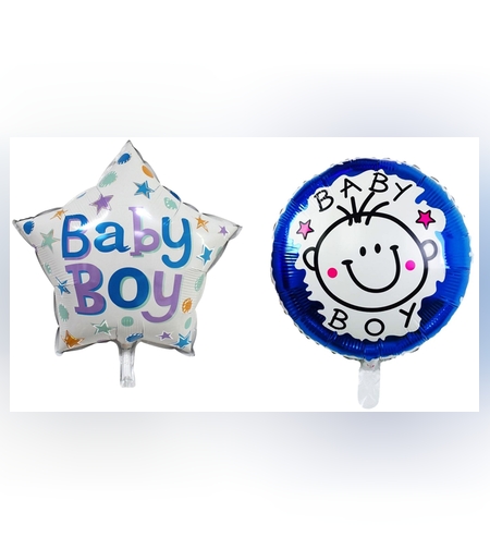 Set 2 Baloane din Folie Metalizata, Flippy, Figurine Stea si Cerc, Tema Botez Baietel, 45 cm, Ambalaj Individual, Pai Inclus, Umflare cu Aer sau Heliu, Albastru