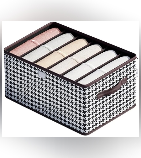 Cutie De Depozitare, Flippy, Pentru Haine, Lenjerie, Sosete Si Sutiene, Material Textil, 6 Compartimente, 44x30x20 cm, Culoare Alb-Negru