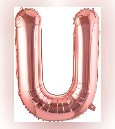 Balon Folie Metalizata Litera U, Flippy, 100 cm, Umflati cu Heliu sau Aer, Ambalaj Individual, Pai inclus, Rose Gold
