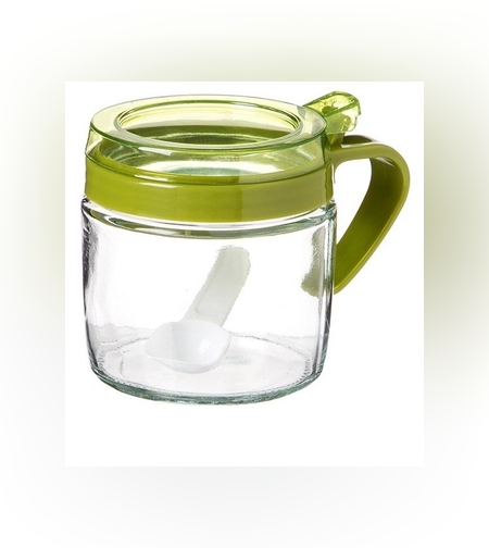 Recipient Condimente, Flippy, din Stilca, 180 ml, cu Maner si Lingurita, 8 x 9 cm, Capac Transparent, Verde