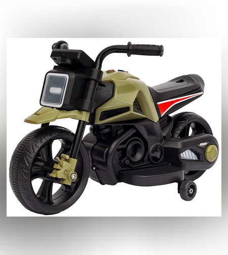 Motocicleta Electrica cu 2 Roti Mari si 2 Roti Ajutatoare, Flippy, Acumulator Incarcare, Anti-Rasturnare, Lumini, Muzica, Motor:380, Baterie 6V4.5, 41.5x70x34 cm, 4.5 Kg, 3 Ani+, Verde Negru