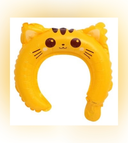 Balon din Folie Metalizata, Flippy, Tip Coronita cu Urechi, Model Pisicuta, Ambalaj Individual, Pai Inclus, Umflare cu Aer sau Heliu, 24 x 29.5 cm, Galben