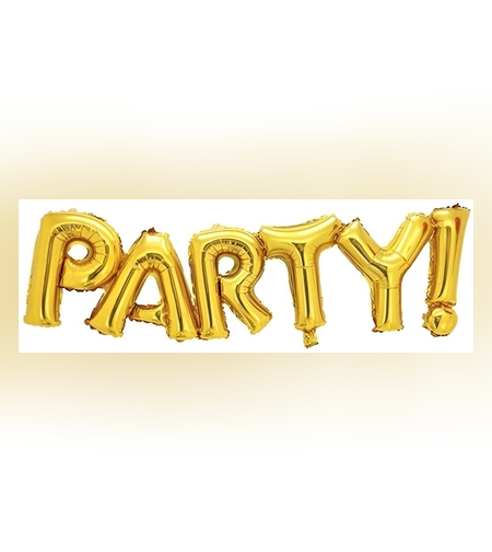 Set Baloane din Folie Metalizată, Flippy, Model Party, 60x125 cm, Baloane Party, Ambalaj Individual, Pai Inclus, Umflare cu Aer sau Heliu, Auriu