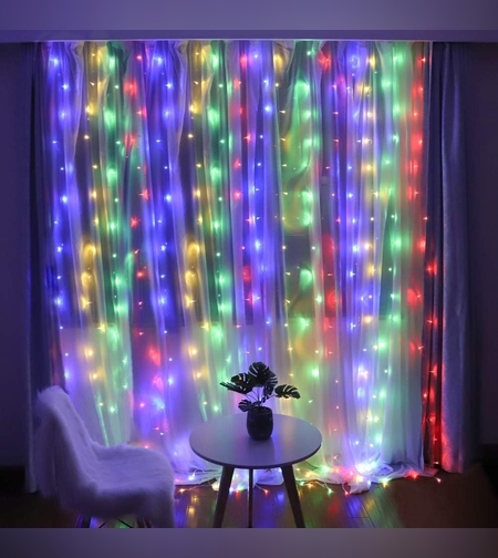 Instalatie de Craciun, Flippy®, Tip Perdea, cu Baterii, 8 Jocuri de Lumini, Muzica, cu Telecomanda, 2 x 2 m, 200 Led-uri, Multicolor