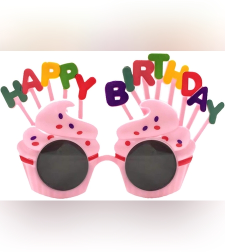 Ochelari Happy Birthday, Flippy, Tematica Aniversare, Protectie Soare, din Plastic, Model Prajiturele, 18.5x11.5 cm, Roz