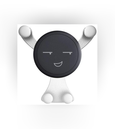 Suport de Telefon, Flippy, pentru Ventilatie, din ABS si Silicon, 11 x 10 x 4 cm, pentru Telefon 4.0 - 6.0 inch, Model Smiley Face, Argintiu