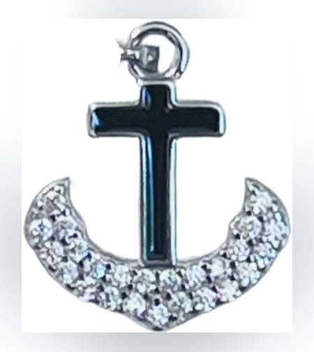 Pandantiv, Jolie Silver, Argint 925, Model Cruce Ancora cu pietre, 13 x 13 mm, 1.1 g