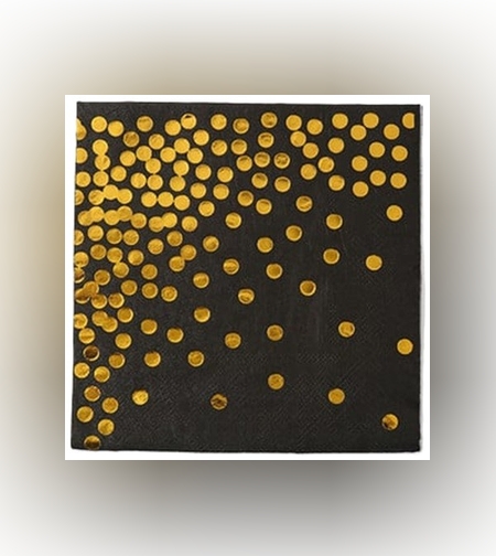 Set 20 de Servetele de Masa, Flippy, Imprimeu cu Buline Aurii, din Hartie, 17 x 17 cm, Negru