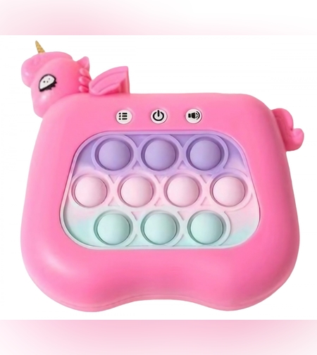 Jucarie Interactiva Tip Consola pentru Copii, Flippy, Diferite Moduri de Joc, 120 Nivele, Material ABS/silicon, Sunete si Lumini, 13.5 x 5.5 x 12.5 cm, Model Unicorn, Fucsia