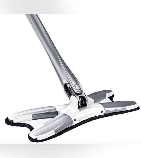 Mop Plat, Flippy, cu Sistem de Stoarcere, 2 Lavete Incluse, Lungime Telescopica 140 cm, Argintiu