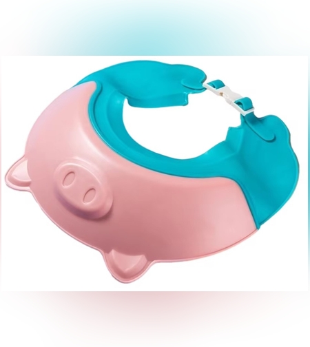 Viziera de Protectie Baie Pentru Copii, Fippy, Model Purcelus, Dimensiune ajustabila, Durabil, Usor de curatat, Impotriva Samponului, pentru Ochi si Urechi, TPE+PP, 23x23 cm, Roz