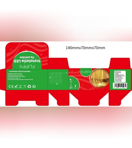 Instalatie Craciun, Tip Perdea IP44, 3m x 2m, 200 Led-uri, Alb cald, USB si telecomanda cu 8 functii, Flippy