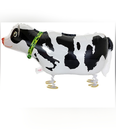 Balon din Folie Metalizata, Flippy, Figurina Animata, Model Vacuta, 74x35 cm, Ambalaj Individual, Pai Inclus, Umflare cu Aer sau Heliu, Alb-Negru