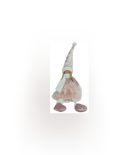 Ornament de Craciun papusa, Flippy, roz/alb, textil, 50 cm