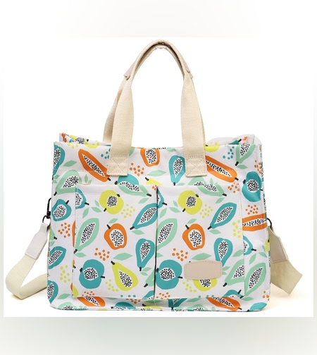 Geanta de Mana/Umar, Multifunctionala, Flippy, Inchidere cu Capsa, Imprimeu Fructe, Material Textil, 33.5 x 25 x 14.5 cm, Multicolor