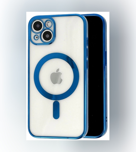 Husa MagSafe pentru Apple iPhone 12 Pro, Full Cover, Protectie camera, Margini colorate Electroplating, Magnetica, Incarcare Wireless, Flippy, Albastru