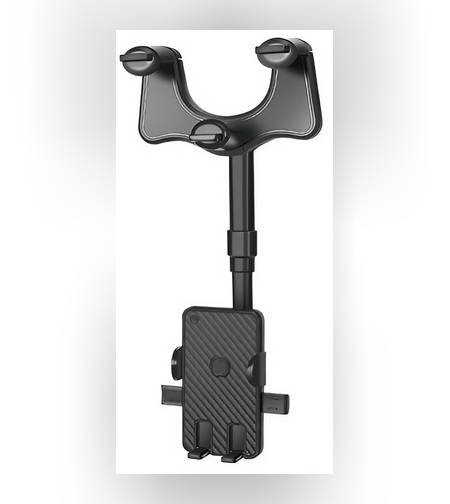 Suport auto Flippy cu atasare la oglinda retrovizoare, rotativ 360 de grade și retractabil, multifuncțional, compatibil cu toate telefoanele mobile, Finisaj Carbon, Negru