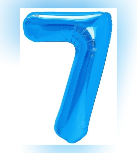 Balon din Folie Metalizata, Flippy, Figurina Cifra, Tema Aniversare 80 cm, Ambalaj Individual, Pai inclus, Umflare cu Aer sau Heliu, Albastru, Cifra 7