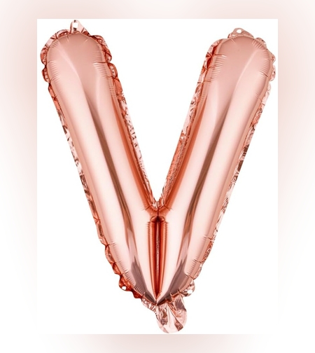Balon Folie Metalizata Litera V, Flippy, 80 cm, Umflati cu Heliu sau Aer, Ambalaj Individual, Pai inclus, Rose Gold