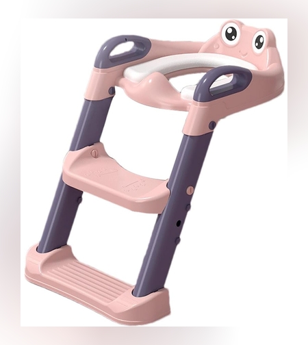 Reductor si Scaunel Inaltator WC, Flippy, pentru Copii 1 - 7 Ani, 2 Trepte Reglabile, Pliabil, Colac Moale, cu Spatar si Manere, Inaltime 54/58 cm x 39.5 x 35 cm, din Plastic+PVC, Roz/Mov