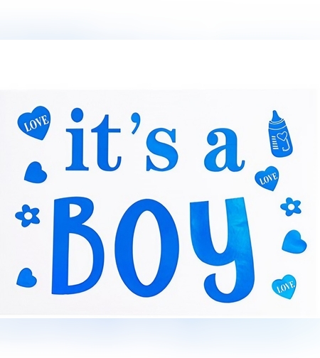 Sticker Autocolant, Flippy, Tematica Gender Reveal, Model Scris It's a Boy, 19.5x27.5 cm, Albastru