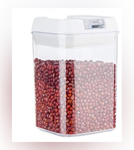 Cutie de Depozitare Alimente, Flippy, Cutie de Depozitare tip Container pentru Bucatarie, cu Capac, Inchidere Ermetica, Cutie pentru Cereale, 15.5 x 10 x 10 cm, volum 0.8 L, Alb