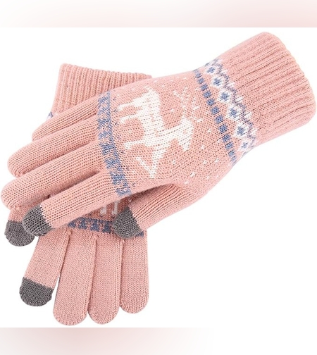 Manusi de Dama, Flippy, Model Ren, Functie Touchscreen (ecran tactil), Material Acril Tricotat, Manseta Elastica, Interior Catifelat, Marime Universala, Roz