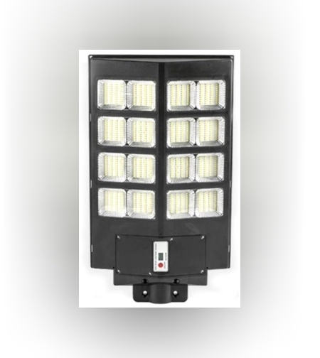 Lampa solara stradala Flippy, cu telecomanda, senzor de miscare si lumina, suport prindere, 640 LED-uri, IP65, ABS, 20AH, 400W, temperatura culoare 6500K, 59.7x34.8x7.2 cm, autonomie 10-12 ore, negru
