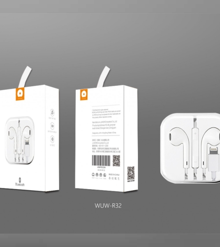 Casti Audio cu Microfon si cu Port Lightning WUW-R32 compatibile iPhone, Alb