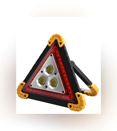 Triunghi Multifunctional de Avertizare, Flippy, Lanterna LED, Impermeabil IP65, 800 lm, 2 x AA, Functie Incarcare Telefon, USB si Micro USB, COB, Portocaliu