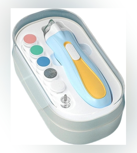 Pila Electrica, Flippy, pentru Copii si Bebelusi, din ABS, 6 Accesorii, cu Lumina LED, 9.5 x 6 x 17 cm, Albastru/Portocaliu