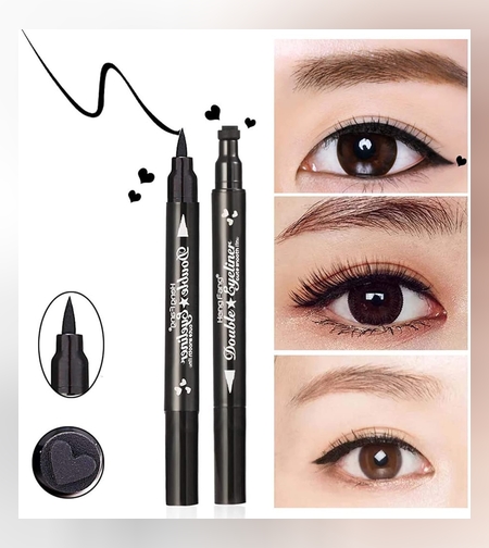 Tus Lichid pentru Ochi, Flippy, 2 Capete, Eyeliner si Stampila Inima, Pentru Ochi si Corp, 50 g, Rezistent la Apa, 12.7 x 3 cm, Negru