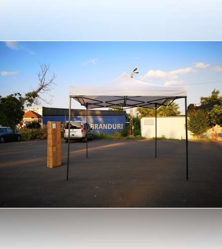 Cort Pavilion 3x3m Alb Pliabil Cadru Metal pentru Curte, Gradina, Evenimente