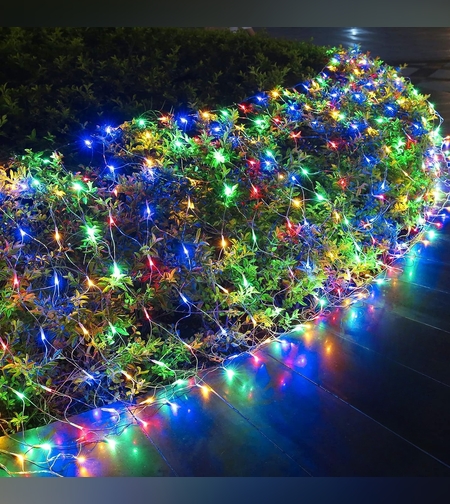 Instalatie Craciun Yoto, Tip Plasa, 2 m x 2 m, 160 LED-uri, Prelungitor 1.5 m, 8 Jocuri de Lumini, Interconectabila, Fir transparent, Interior/Exterior, Multicolor