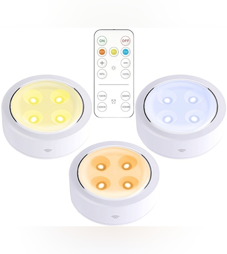 Set de 3 Lampi Led Flippy, Fara Fir, Cu Baterii, 3 Culori de Lumina, cu Telecomanda, din Plastic, Alb