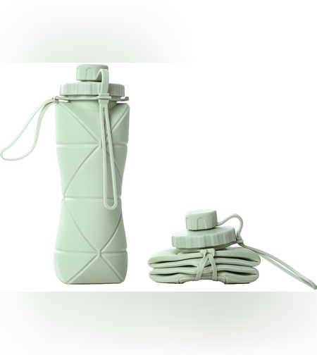 Sticla de apa pliabila Flippy, din silicon,reutilizabila, rezistenta la temepreturi ridiate, usor de depozitat si carat, 22 x 7.8 cm, 600 ml, verde